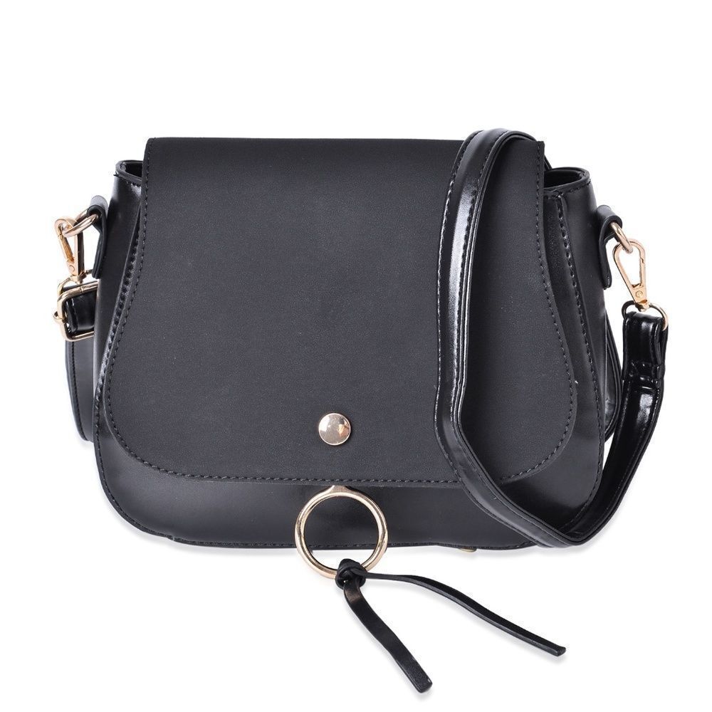 Crossbody Bag Black Faux Leather Saddle Bag Style
